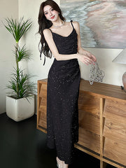 Lunivop Solid Bright Silk Chic Bow Sling Sexy Long Dress Women Korean Vintage Hepburn Vestidos Summer Elegant Bodycon Evening Dress