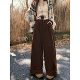 Lunivop Solid Color Corduroy Straight Tube Casual Pants for Women's Winter New High Waisted Wide Leg Floor Mopping Pants Female Clothes