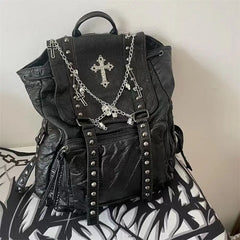 Lunivop Grunge Rivet Y2k Backpack Women Gothic Subculture Punk Cross Black Mochila Ladies Vintage Harajuku Backpacks Aesthetic