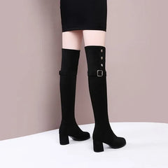 Lunivop Women Over The Knee Boots Suede Sexy High Heels Ladies Buckle Long Boots New Warm Female Shoes Slim Thigh High Boots Party Pumps
