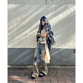 Lunivop Women Patchwork Y2k Ripped Jeans Harajuku Aesthetic Baggy Denim Trousers Vintage Jean Pants Japanese 2000s Style Trashy Clothes