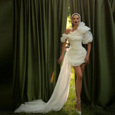 Lunivop Simple Mermaid Wedding Dresses Women's Sexy Off Shoulder Bridal Gowns Short Sleeve Pleat Satin Party Robes De Mariée 웨딩드레스