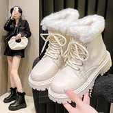 Lunivop Snow Boots for Women Female Shoes 2025 Winter Women Footwear Plush Round Thick Heel Leather Ankle Boots Ladies Platform Booties