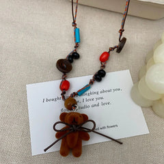 Lunivop Bow Bear Button Pendant Necklace