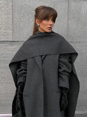 Lunivop Chic Scarf Turn-down Collar Women's Coats Casual Solid Long Sleeved Jackets For Woman Autumn Winter High Street Long Tops