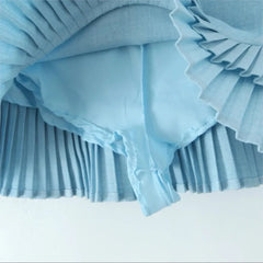 Lunivop 3 colors American Retro Light Blue Package Hips Spliced Pleated Mini Skirt Sexy Low Waist Short Skater Skirts With Shorts Lining