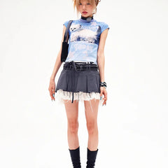 Lunivop Women's Star Cat Print Women's Summer Y2K Baby Tee Punk Short Sleeve Top Gothic Street T-shirt White T-shirt Top Emo Rock Girls'