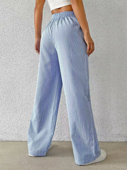 Lunivop Spring Autumn New Women's Striped Wide Leg Pants Casual Street Fashion Elastic Waist Long Trousers