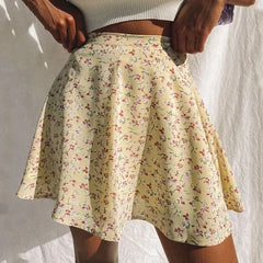 Lunivop Summer new women' floral print skirt high waist umbrella mini skirt Female invisible zipper chiffon print short skirt women