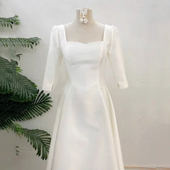 Lunivop White A Line Formal Evening Dress Simple Wedding Dresses With Short Sleeve Elegant Floor-length Satin Bridal Dress Customized