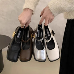 Lunivop Autumn New Women Fashion Square Toe Close Toe Ankel Strap Mules Ladies Elegant Mary Jane Ballet Shoes Mid Heel Dress Pumps