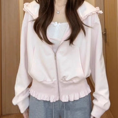 Lunivop Pink Hooded Sweatshirt Jacket Spring/autumn Loose Slimming Design Kangaroo Pocket Versatile Cardigan Top Outwear