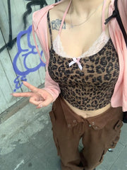 Lunivop Sexy American Spice Girls Fake Two Piece Vest Leopard Unique Slim Short Sling Pure Desire Fairycore Sexy Trendy Tanks