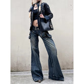 Lunivop Vintage Fashion Wash Multi-pocket Flare Jeans Women Waist Slim Fit Casual Wide Leg Cargo Pants Blue Y2k Streetwear Jeans