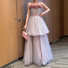 Lunivop Fashion Women Dress Sleeveless 3D Flowers Splicing Double-layer Large Skirt Hem Female Party Dress New Tide