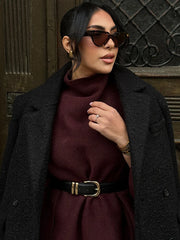 Lunivop Knitting Half Neck Woolen Cloak Cape Women Casual Loose Single Buckle Batwing Sleeve Coat Lady Autumn Winter Solid Outwear Tops