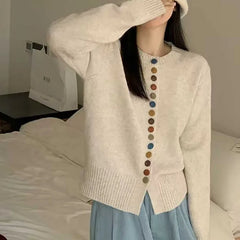 Lunivop Multicolor Button Knit Sweater Cardigan Women Long Sleeve Button-Up Sweater Jacket Teen-girl Autumn Winter Korean Fashion Outfit