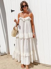 Lunivop Ruffle Pleated Sling Midi Dress Women Elegant Sleeveless Backless Loose Robes 2025 Summer Female Vacation Beach Party Long Dress