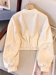 Lunivop Baseball Y2K Satin Jackets Women Slim Long Sleeve Streetwear Vintage Short Coats Vintage Korean Pockets O Neck Fall Winter Tops