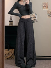 Lunivop Fleece Lined High Waist Wide Leg Jeans Women's Blue Grey Thickened Winter Warm Trousers with Front Pocket Bootcut Pants