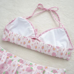 Lunivop Japanese New Seaside Vacation Sets Swimwears Sweet Lovely Slim Print Swimsuit Sexy Bow Strawberry Casual Women Clothing