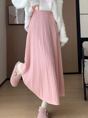 Lunivop Sweet Vintage Knitted Long Skirts Women Preppy Style High Waist Loose A Line Skirts Fall Winter Retro Simple Elegant Long Skirts