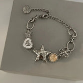 Lunivop Korean Fashion Cute Aesthetic Heart Star Chain Bracelet For Women Y2k Charms Jewelry 2000s Scene Accessories Anniversary Gift