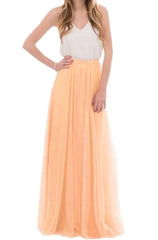 Lunivop Elegant Mesh Long Tulle Skirts Elastic Band Multi Layers Floor Length Bridesmaid Maxi Long Skirt Solid Color