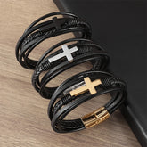 Lunivop New Trendy Hiphop Cross Five Layer PU Weave Magnetic Buckle Bracelet for Women Men Cool Personality Party Jewelry Gifts