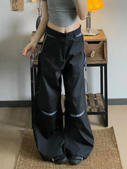 Lunivop Loose Streetwear Wide Leg Pants Women Vintage Patchwork High Waist Y2K Trousers Casual Harajuku Retro Bf New Hip Hop Pant