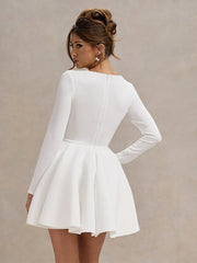 Lunivop Sexy Square Collar A-line Women Dress White Long Sleeve Evening Dress Female Winter Slim Elegant Party Clubwear Vestidos