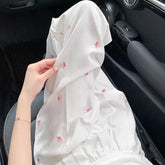 Lunivop Korean Commute Summer Thin Pants Women's Bow Printed Pockets Elastic High-waisted Loose Straight Casual Wide Leg Trousers