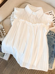 Lunivop Elegant Sweet White Shirt Women Casual Ruffles Flying Sleeve Blouse Summer Cute Loose Design Female All Match Vintage Tops