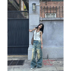 Lunivop Women's Y2k Blue Cargo Jeans Baggy 2000s Trashy Aesthetic Streetwear Oversize Denim Trousers Harajuku Jean Pants Vintage Clothes