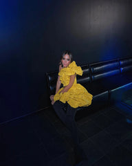 Lunivop Fashion Golden Satin Mini Prom Party Dress One Shoulder Handmade Flowers Short Cocktail Gowns Pretty Ruffles Homecoming Dresses