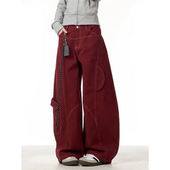 Lunivop Jeans Women Red Vintage High Waisted Straight Denim Trouser Y2K 90s Hip hop American Streetwear Wide Leg Classic Denim Pants