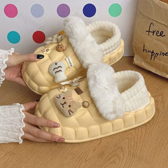 Lunivop Winter Slippers for Women Cartoon Cat Outdoor Waterproof House Shoes Ladies Plush Casual Shoes Indoor Fluffy Cotton Shoes