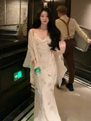 Lunivop Fashion British Style Mermaid Dress 2 Piece Set Korean Luxury Sequin Cloak Pleated Skirt Suit Summer Women Party Clothes Outfits