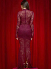 Lunivop Sexy Sheer Lace Two Piece Sets Women Skirt Suit Long Sleeve Bodysuit Long Skirt Female Spring Skinny Elegant Skirt Sets