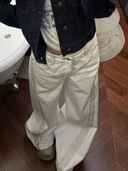 Lunivop White Striped Wide Leg Women Jeans Vintage High Waist 2000s American Style Straight Denim Pants Baggy Streetwear Casual