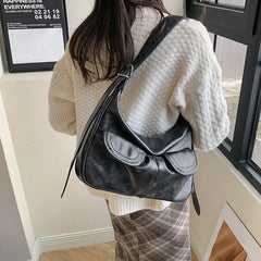 Lunivop Vintage Casual Shoulder Bags Purse Women Retro Pu Leather Pocket Chic Black Messenger Bag Female Moto Biker Y2k Handbag