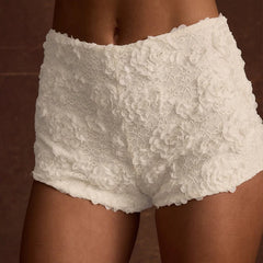 Lunivop Leisure New Style Fashion Pure White 3D Flower Decorative Elastic Waist Stretchable Package Hip Shorts Hottie Club Clothing