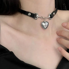 Lunivop Punk Y2K Charm Grunge Heart Pendant PU Leather Sexy Choker Vintage Necklaces for Women Spice Girls Goth Jewelry Accessories Gift