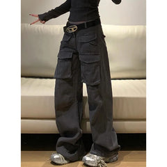 Lunivop Black Women's Jeans High Waist Hip Hop Straight Fashion Pants Streetwear Harajuku Y2K Star Female Wide Leg Denim Trouser
