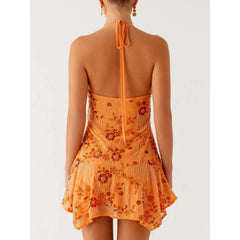 Lunivop Sequins Floral Dress y2k Women Beaded Spaghetti Strap Sleeveless Halter Neck A Line Dress 2000s Cocktail Party Dresses