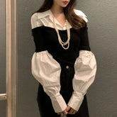 Lunivop Fake Two-piece Multi-button Casual Long-sleeved Shirt Women Autumn New Streetwear Polo Collar Contrast Color Patchwork Tops