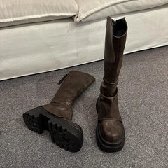 Lunivop Vintage Women Knee High Boots New 2025 Fashion Slip on Knight Long Booties Ladies Casaul Platform Heels Botas De Mujer