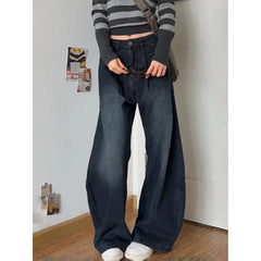 Lunivop Blue High Waist Women Jeans Feeling Vintage Straight Casual Baggy Streetwear Y2K Ripped Wide Leg Female Trouser Denim Pants
