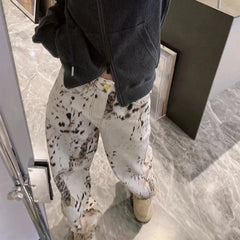 Lunivop Fashion Beige Leopard Print Jeans Women Streetwear Vintage Hippie Wide Leg Pants Female Casual Baggy Straight High Waist Jeans