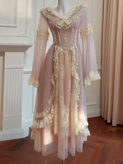 Lunivop New Peter Pan Collar Women Butterfly Sleeve Dresses 2025 Spring Fashion Lace Patchwork Bow Embroidery Dress Female